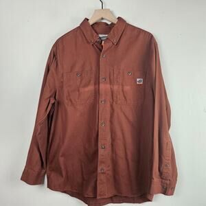 Duluth Trading Co 40 Grit Long Sleeve Button Front Shirt Men's L Rust